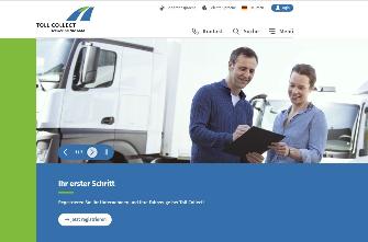 
Bild der Toll Collect-Homepage, auf der oben links das Logo und der Home-Button markiert sind.