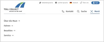 
Menü mit den 4 Hauptbereichen